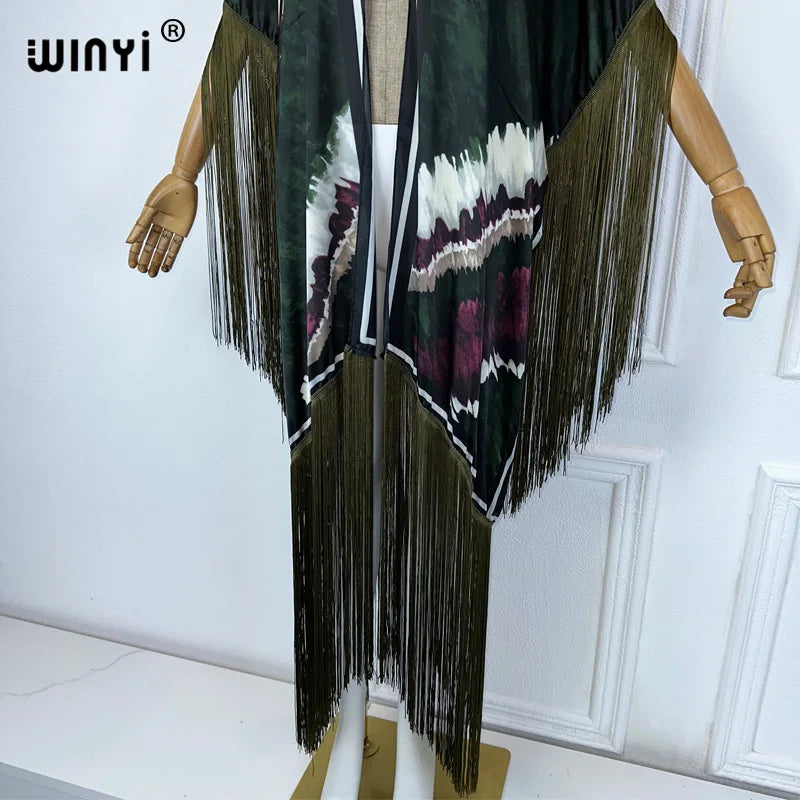 Jetsetter - Elegant Kimono Maxi with Fringes